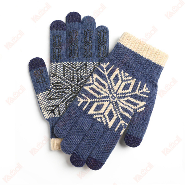 navy blue winter knitted wool gloves